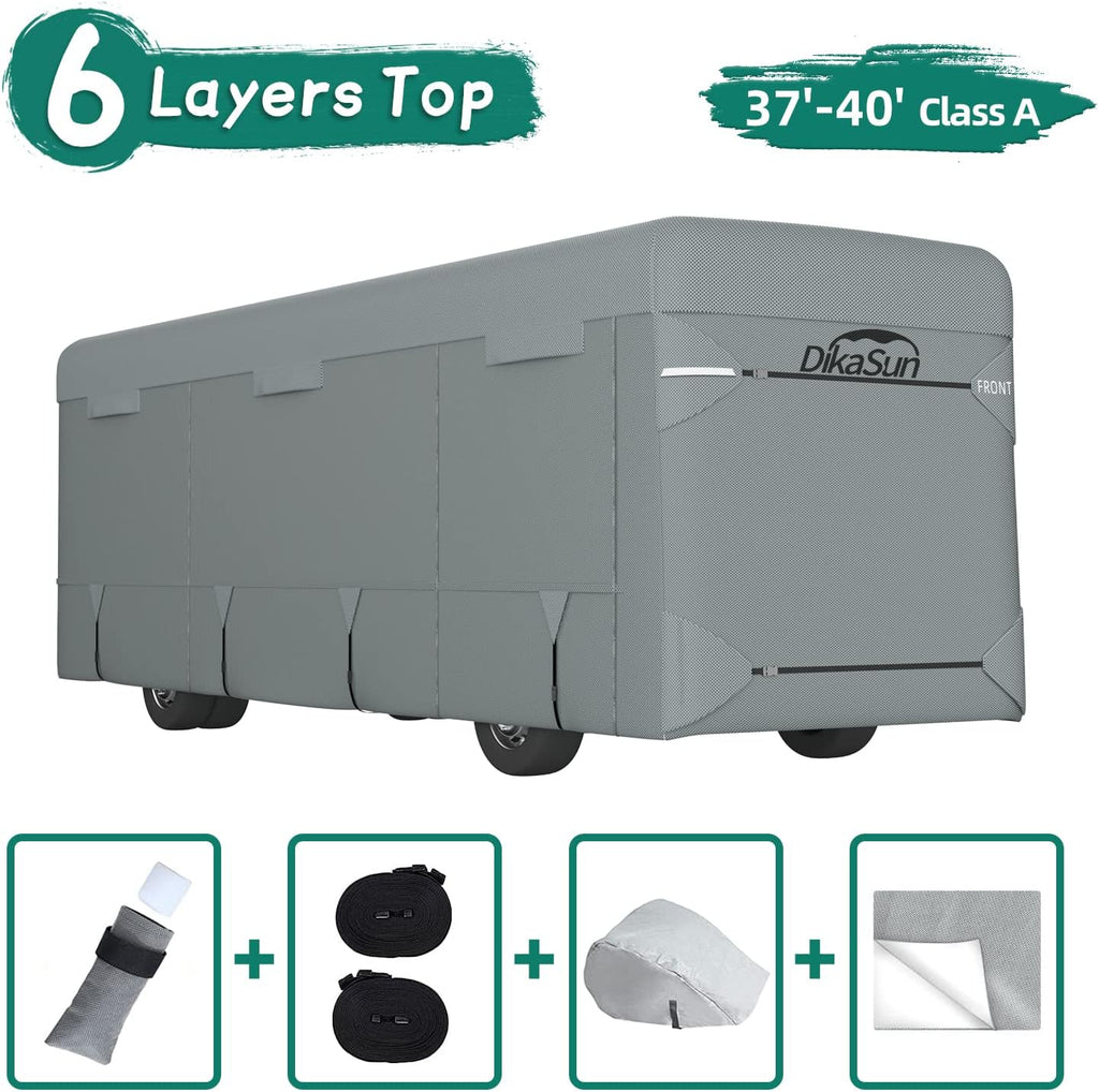 RV Cover for 37'-40' with 2Pcs Extra Straps & 6 Gutter Covers（Grey） O3151