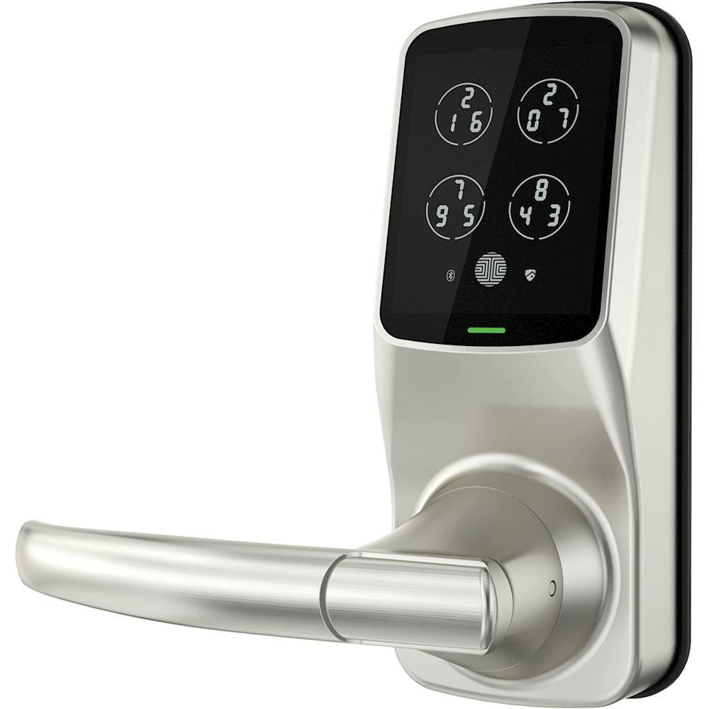 Satin Nickel Smart Touchscreen Door Latch Lock with Fingerprint and Bluetooth R4464