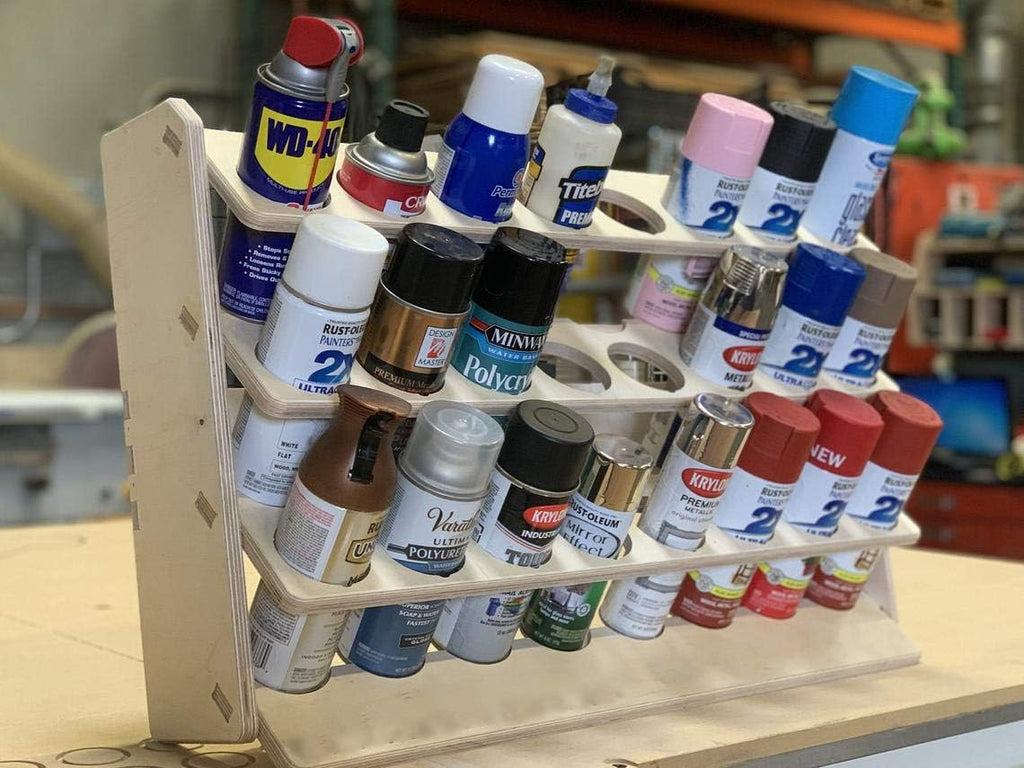 24-Slot Plywood Spray Can Lube Holder Storage Rack U9418