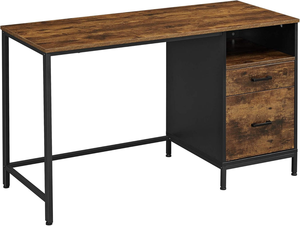 Rustic Brown and Black Computer Desk with Drawers E43713