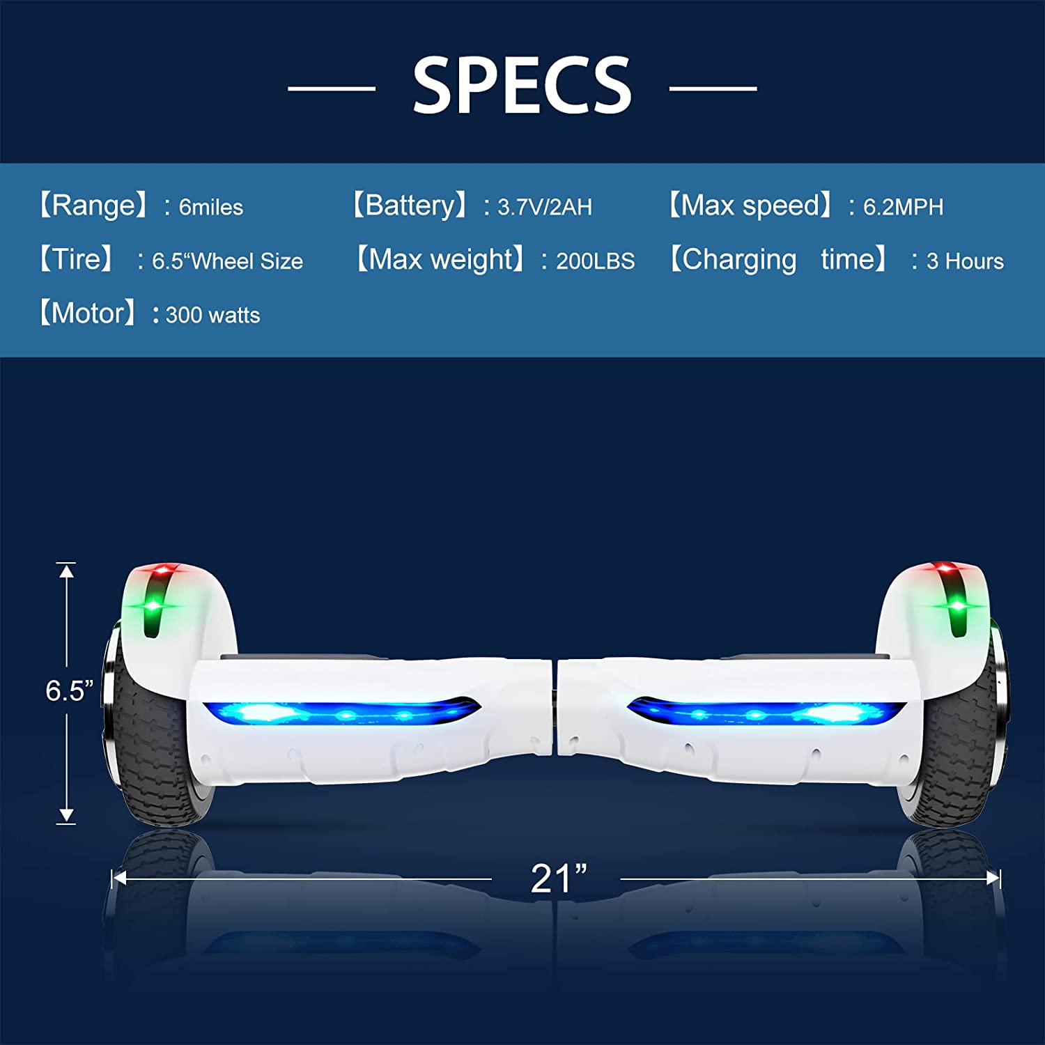 6.5inch Self Balancing Hoverboard with Bluetooth Speaker LED Lights A6419