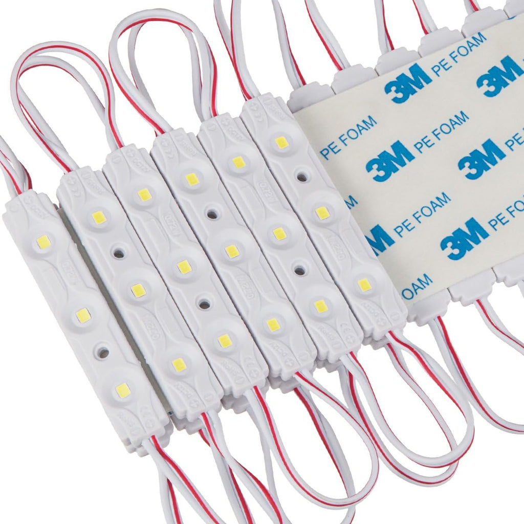 200pcs Daylight White 6500K 0.72W 12 Volt DC LED Module 2835 SMD 3 LEDs Waterproof with Tape Adhesive Backside Pack of 2 F4813