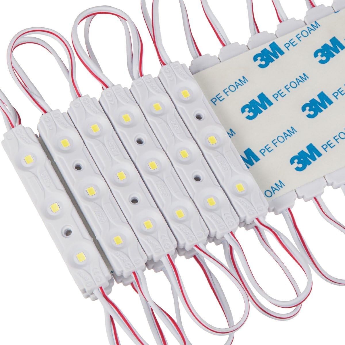 200pcs Daylight White 6500K 0.72W 12 Volt DC LED Module 2835 SMD 3 LEDs Waterproof with Tape Adhesive Backside Pack of 2 F4813