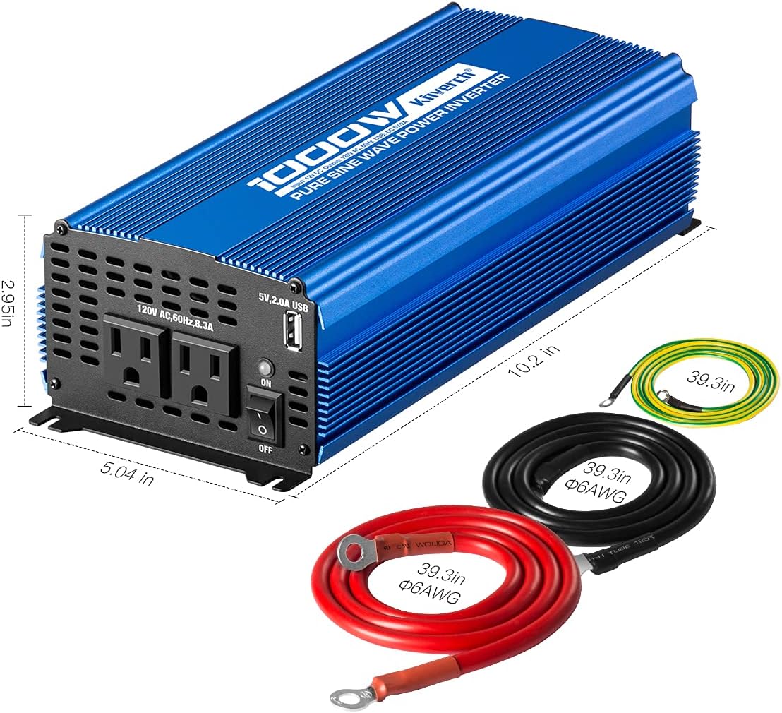 1500W Pure Sine Wave Power Inverter 12V DC to 110V AC Car Inverter with Bluetooth 2AC Outlets USB Port G1625