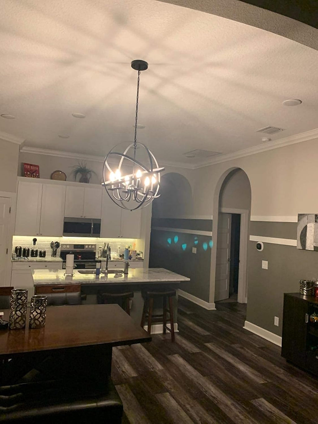 Black 6-Light Farmhouse Chandelier with Spherical Shade K667