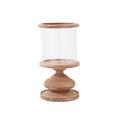 Glass Wooden Pedestal Hurricane Candle Holder R616006