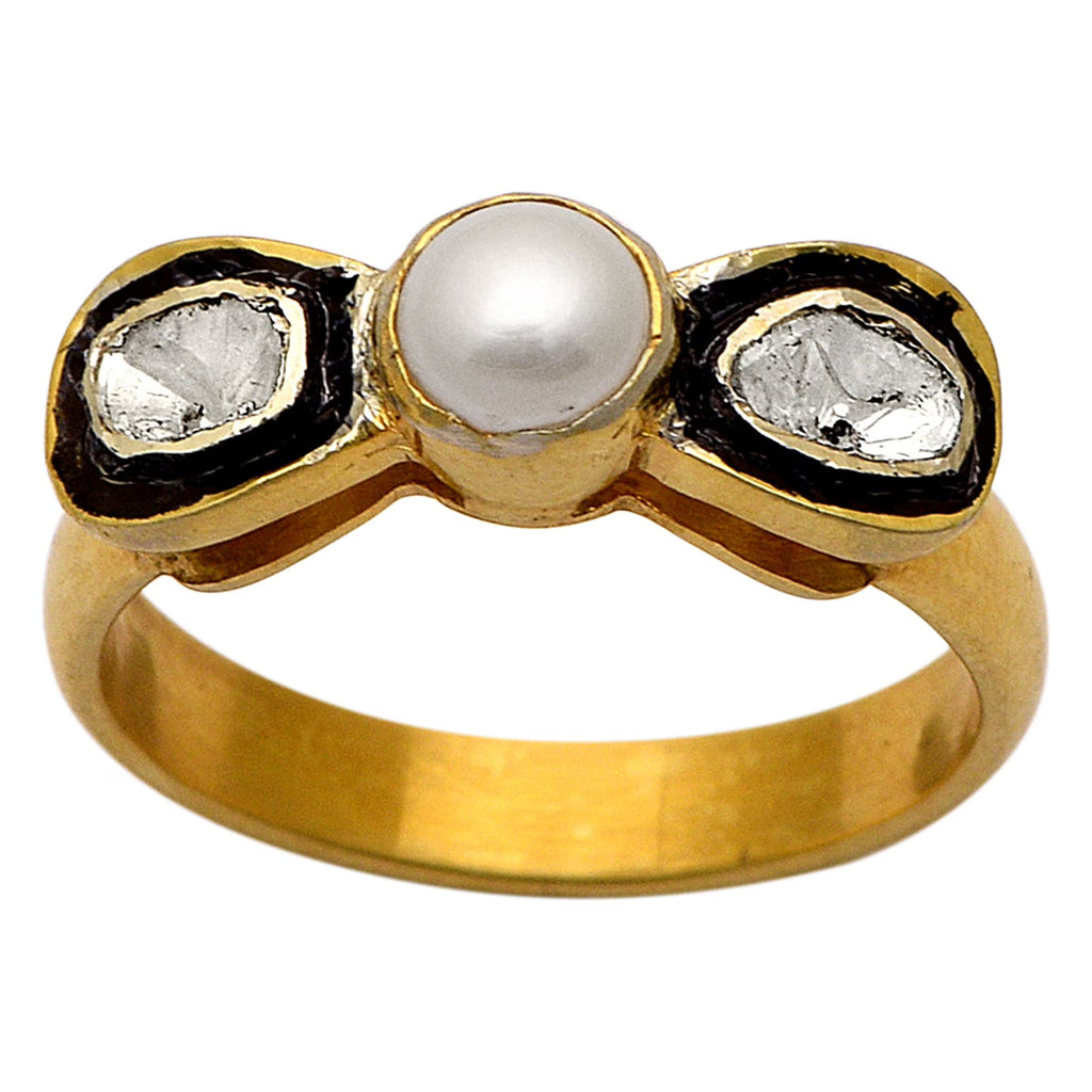 0.50 CTW Diamond Polki Ring 925 Sterling Silver with Black Enamel Z809080