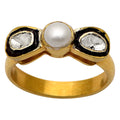 0.50 CTW Diamond Polki Ring 925 Sterling Silver with Black Enamel Z809080
