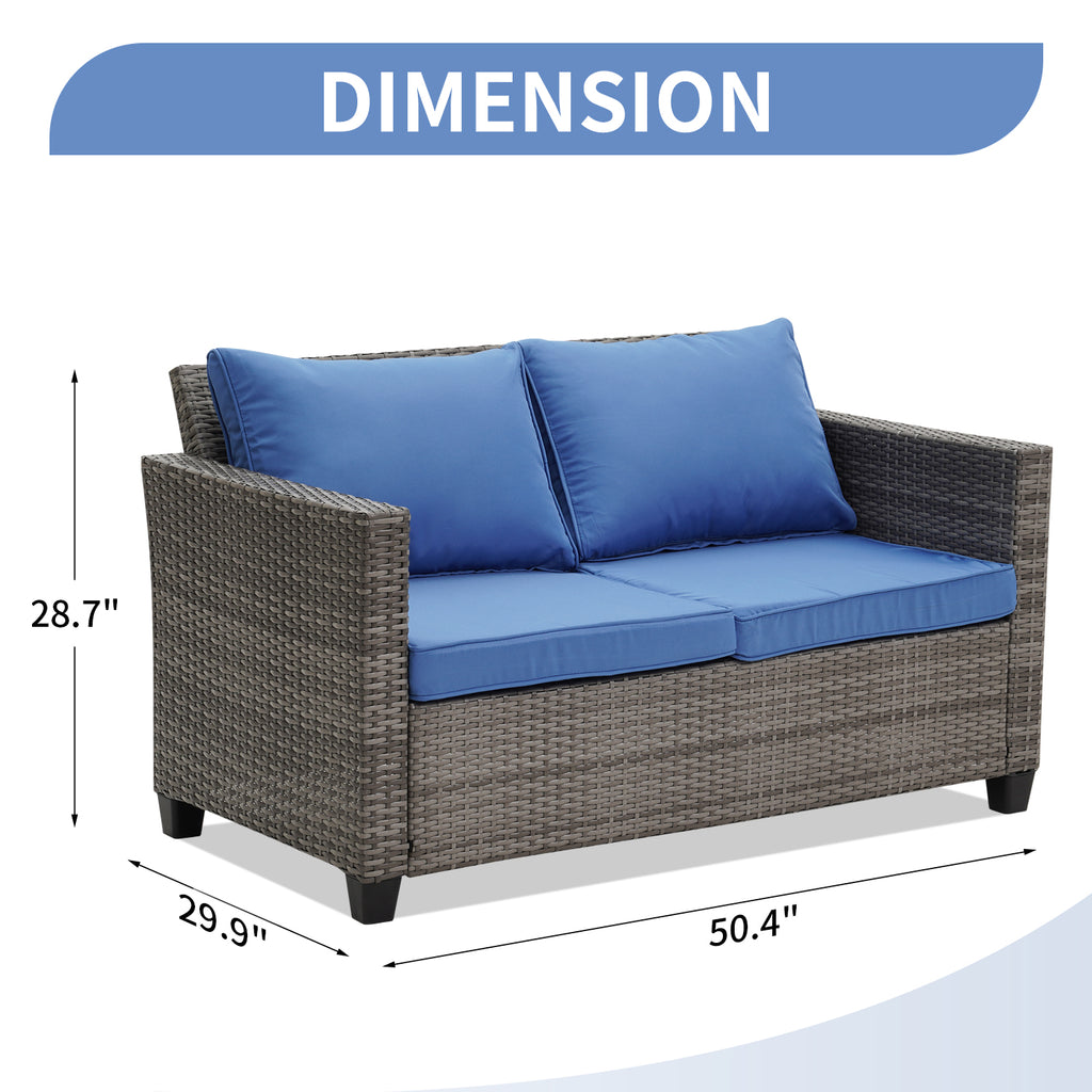 Navy Blue Wicker Rattan Loveseat H865