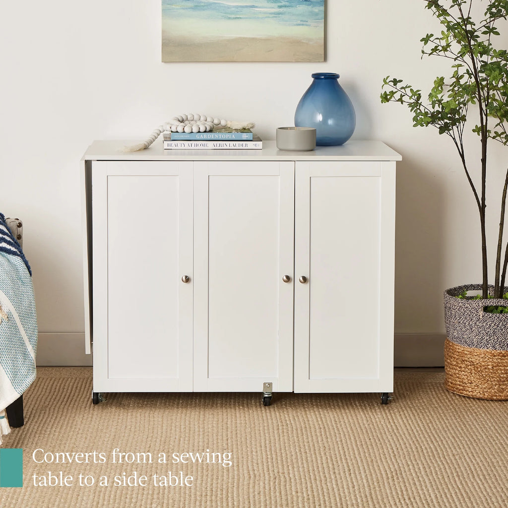 White Folding Sewing Table with Magnetic Doors Q305