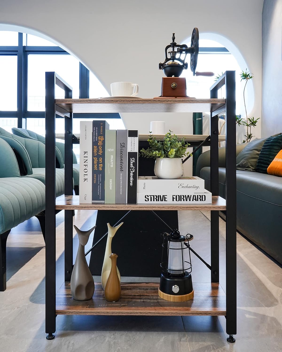 3 Tier Industrial Wood Bookshelf, Black/Brown B291252