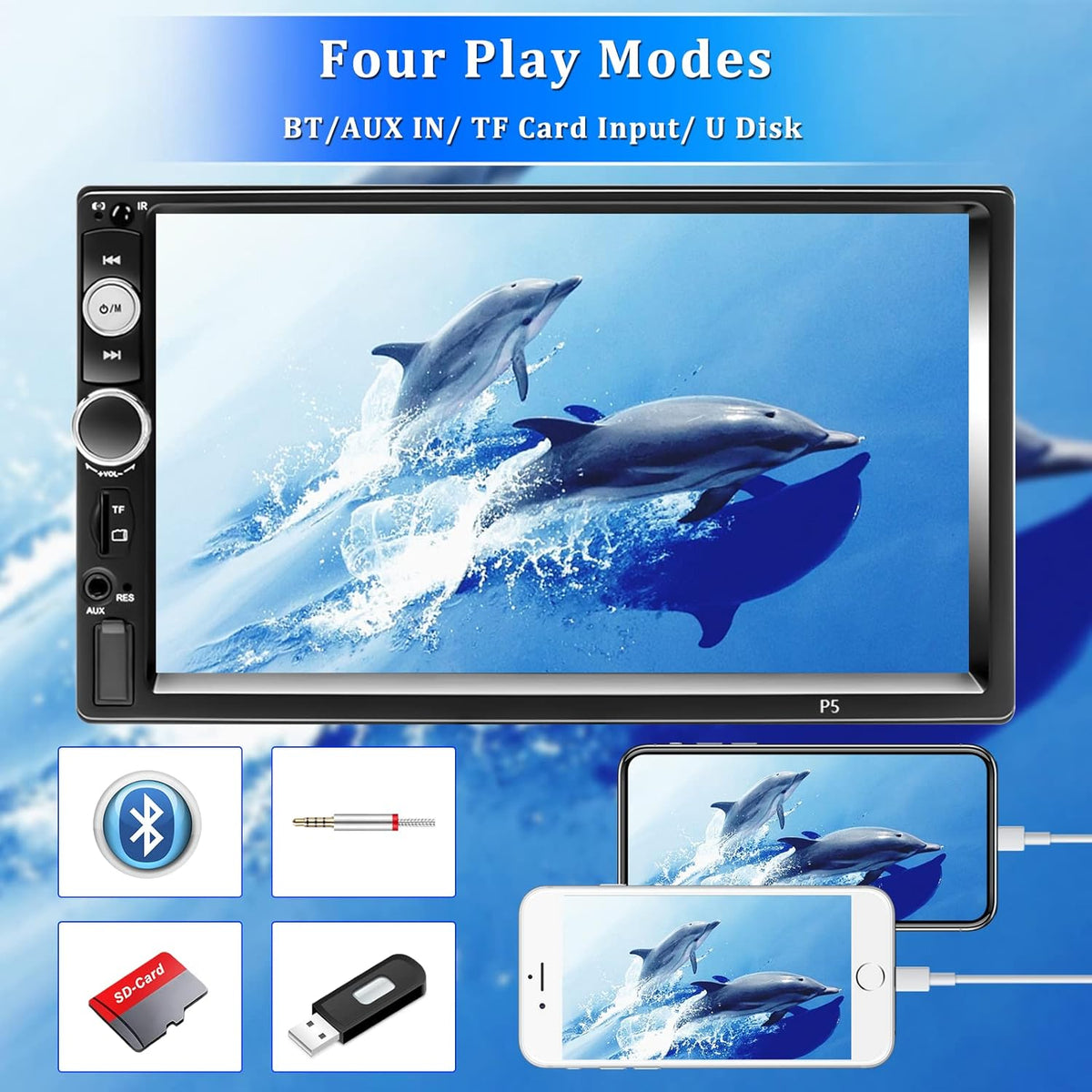 Double Din Bluetooth 7 Touch Screen Car Radio with Remote Control M606