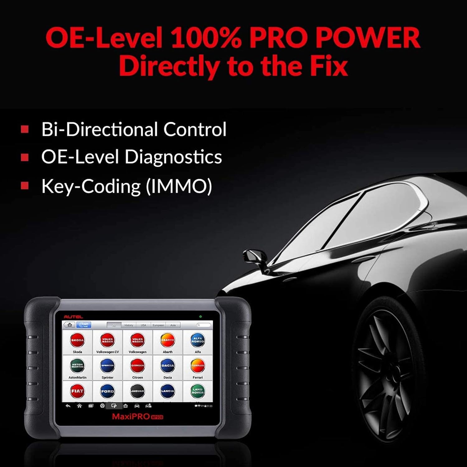 Autel MaxiPRO MP808 Automotive Diagnostic Scan Tool with All Systems Diagnoses, Bi-directional Control, 30+ Service Function, Key Coding and Injector Coding U368104