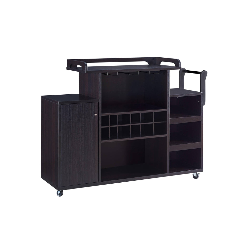 Brown Wooden Buffet Cart with Wine Rack and 1 Door Cabinet L693925