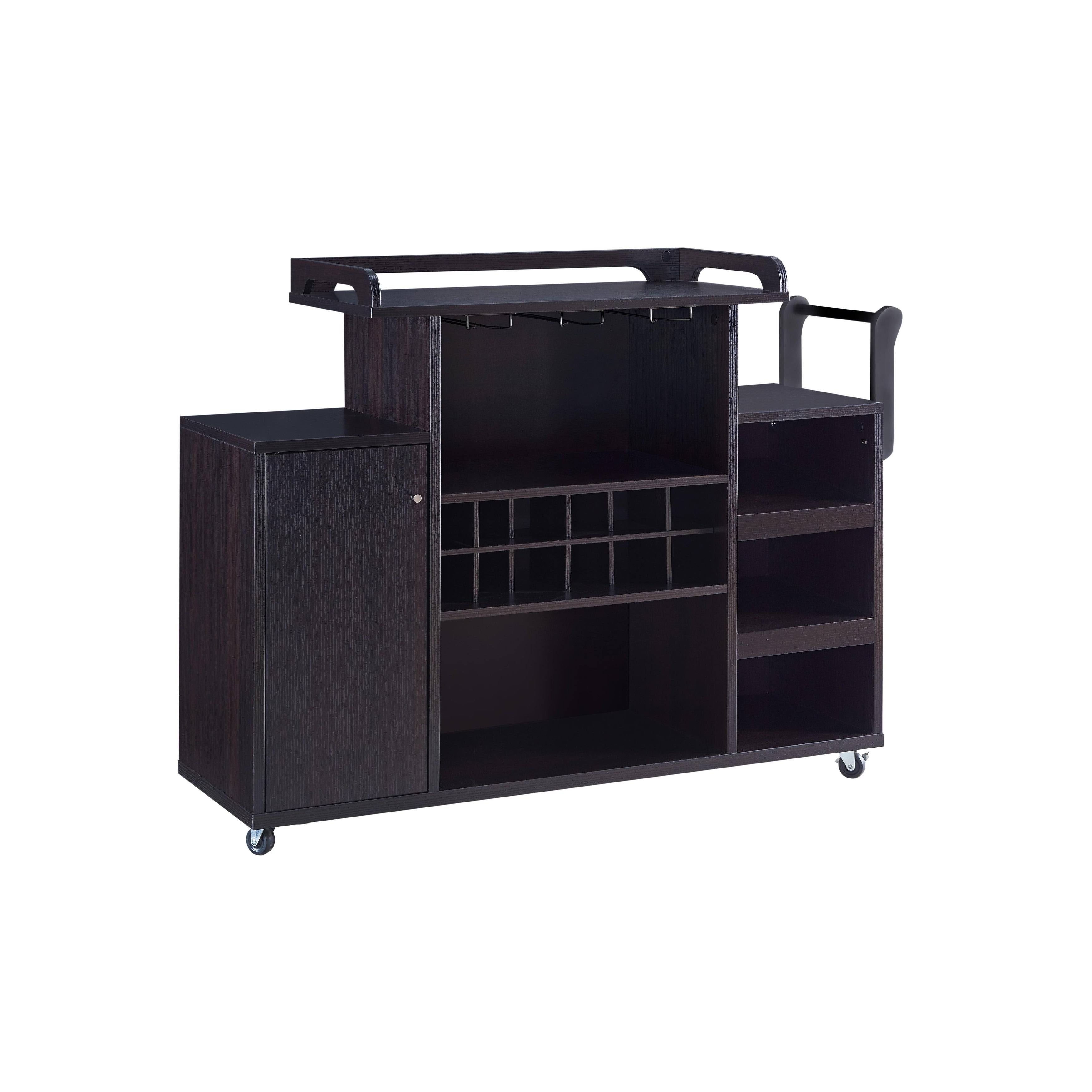 Brown Wooden Buffet Cart with Wine Rack and 1 Door Cabinet L693925
