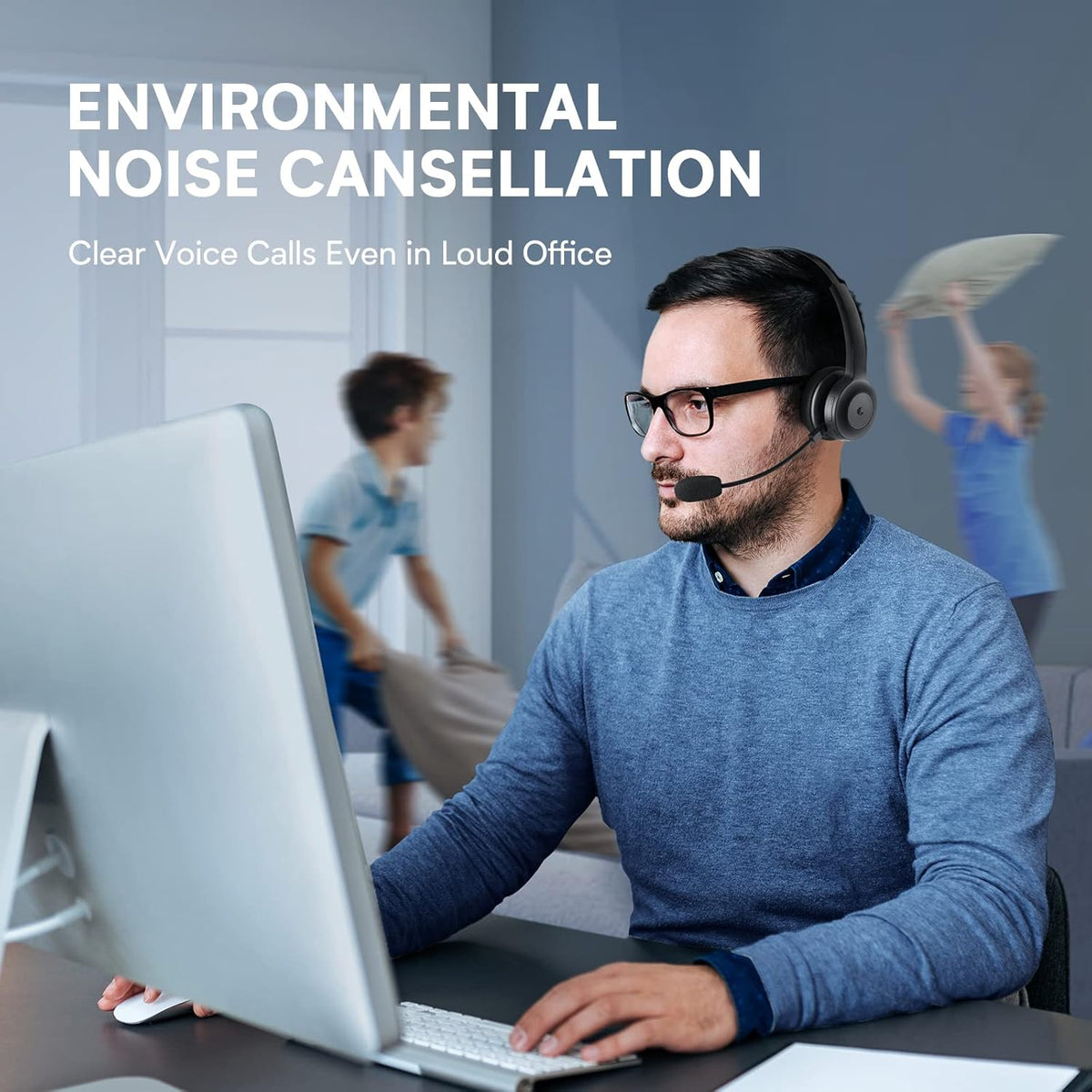 Bluetooth Trucker Headset with Microphone, Wireless On-Ear Headphones G6045