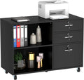 Grey 3 Drawer Mobile Lateral Filing Cabinet with 2 Open Shelves B220835