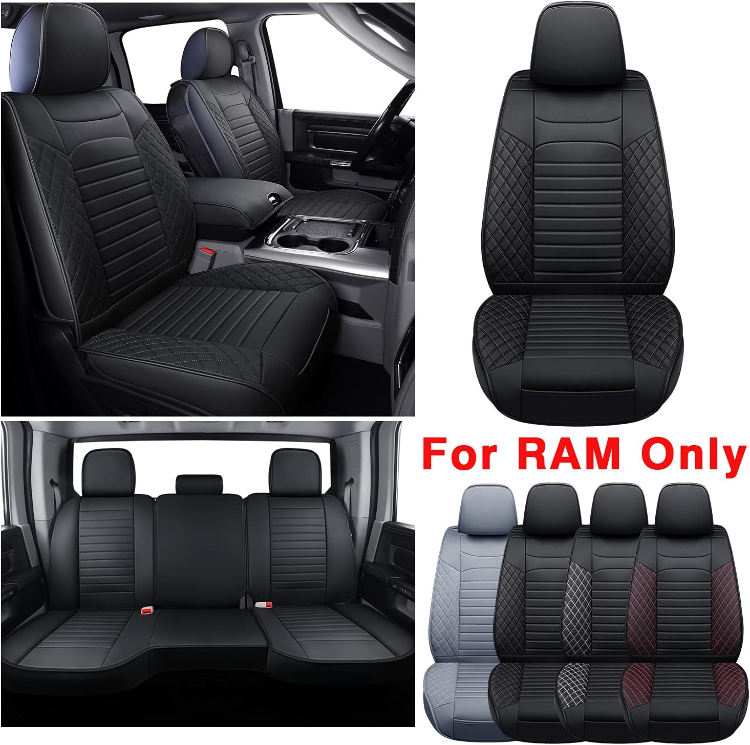 Black Waterproof Faux Leather Seat Covers Full Set X9515
