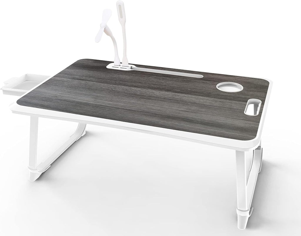 Gray Pack of 2 Laptop Bed Desk Tray with Foldable Legs Storage Drawer M7737