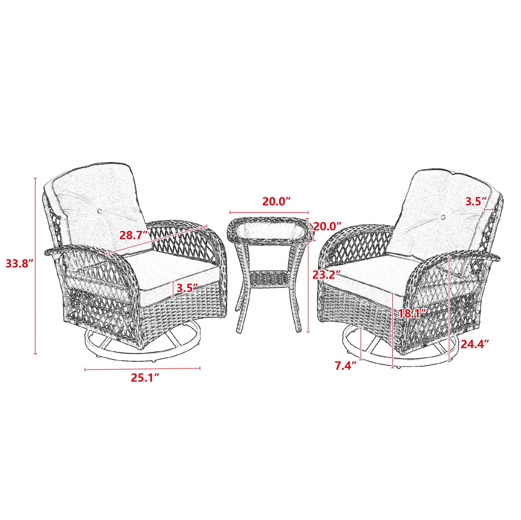 Navy Blue 3 Pc Outdoor Swivel Rocker Patio Chairs N40941