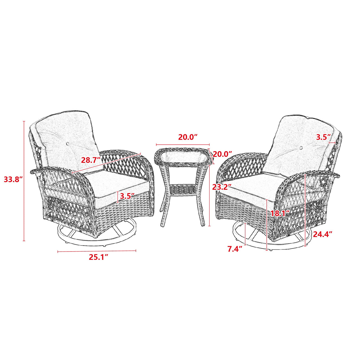 Navy Blue 3 Pc Outdoor Swivel Rocker Patio Chairs N40941
