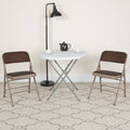 Curved Triple Braced Double Hinged Brown Patterned Fabric Metal Folding Chair C327
