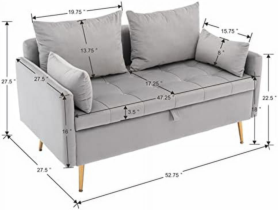 Grey Velvet Button Tufted Mini Loveseat T429794