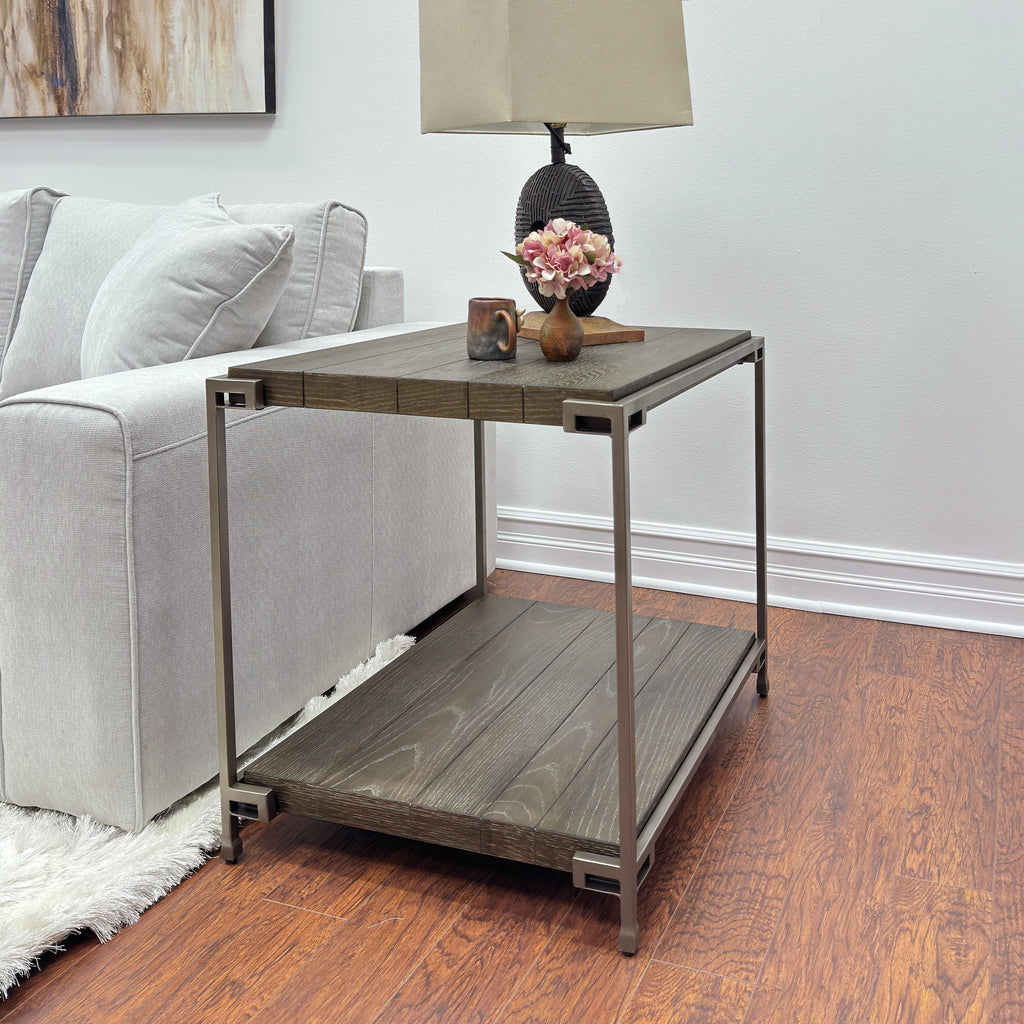 Graphite Gray Wood/Metal End Table with Shelf P5310