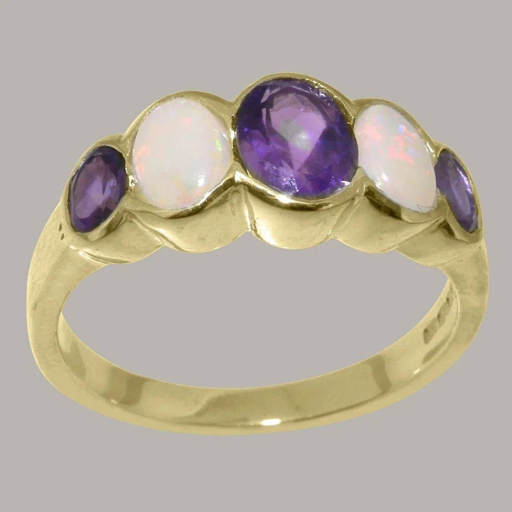 14k Yellow Gold Natural Amethyst & Opal Womens Band Ring N566