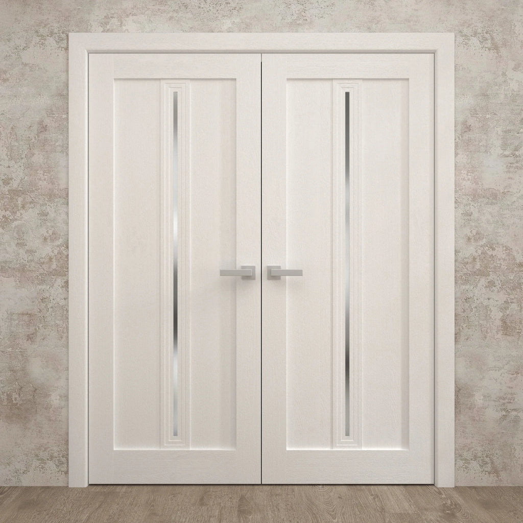 Solid French Double Doors 36 x 80 inches Painted White Oak Wood N957208