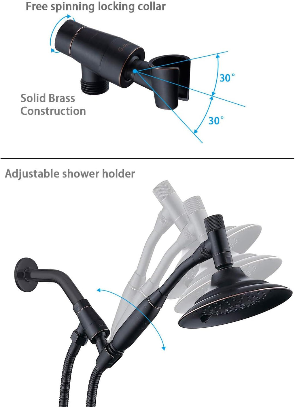 Bronze Double Height Shower Head with Handheld Spray, Stainless Steel Flexible Hose, Pack of 2 Q316097