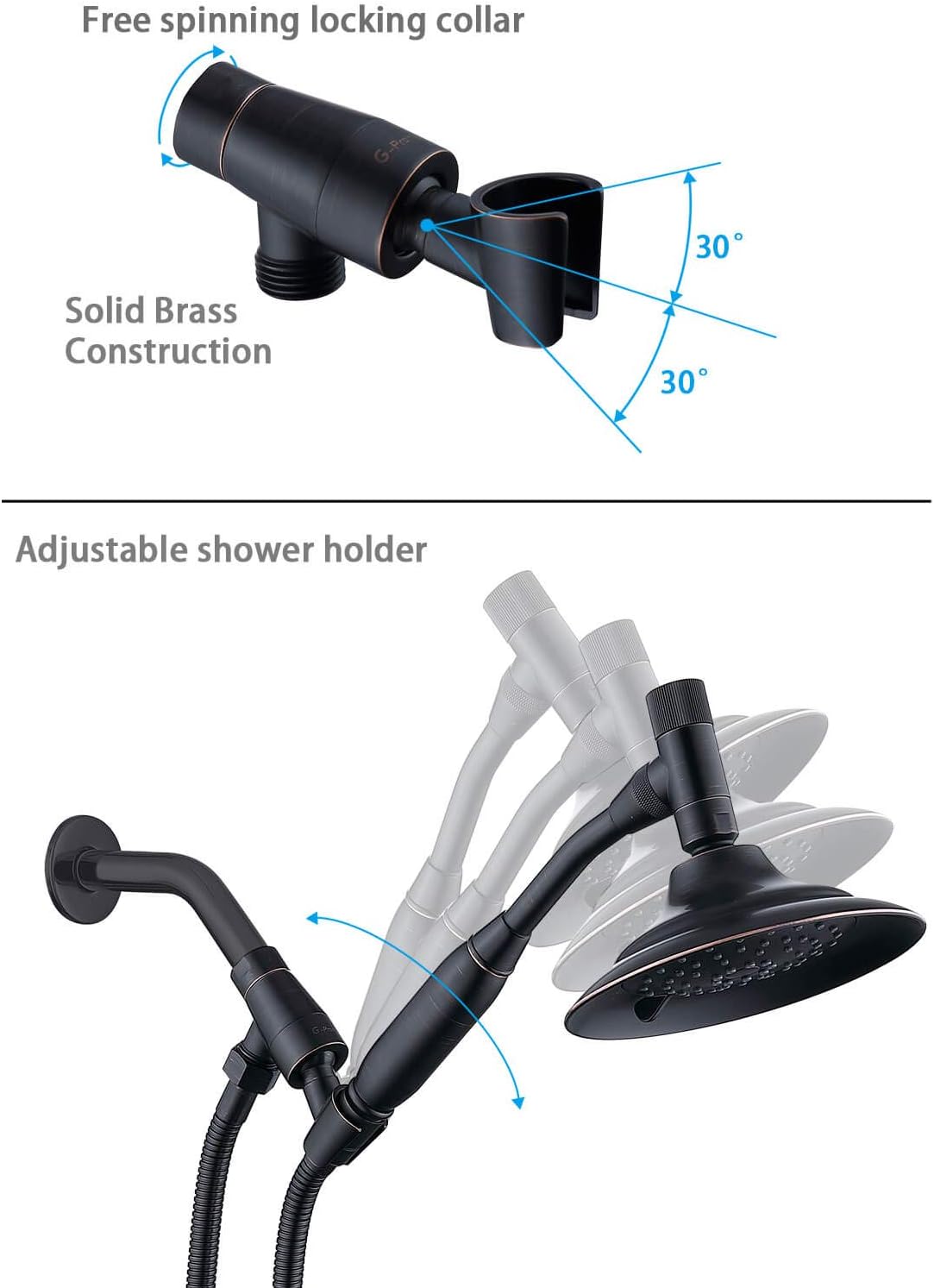 Bronze Double Height Shower Head with Handheld Spray, Stainless Steel Flexible Hose, Pack of 2 Q316097