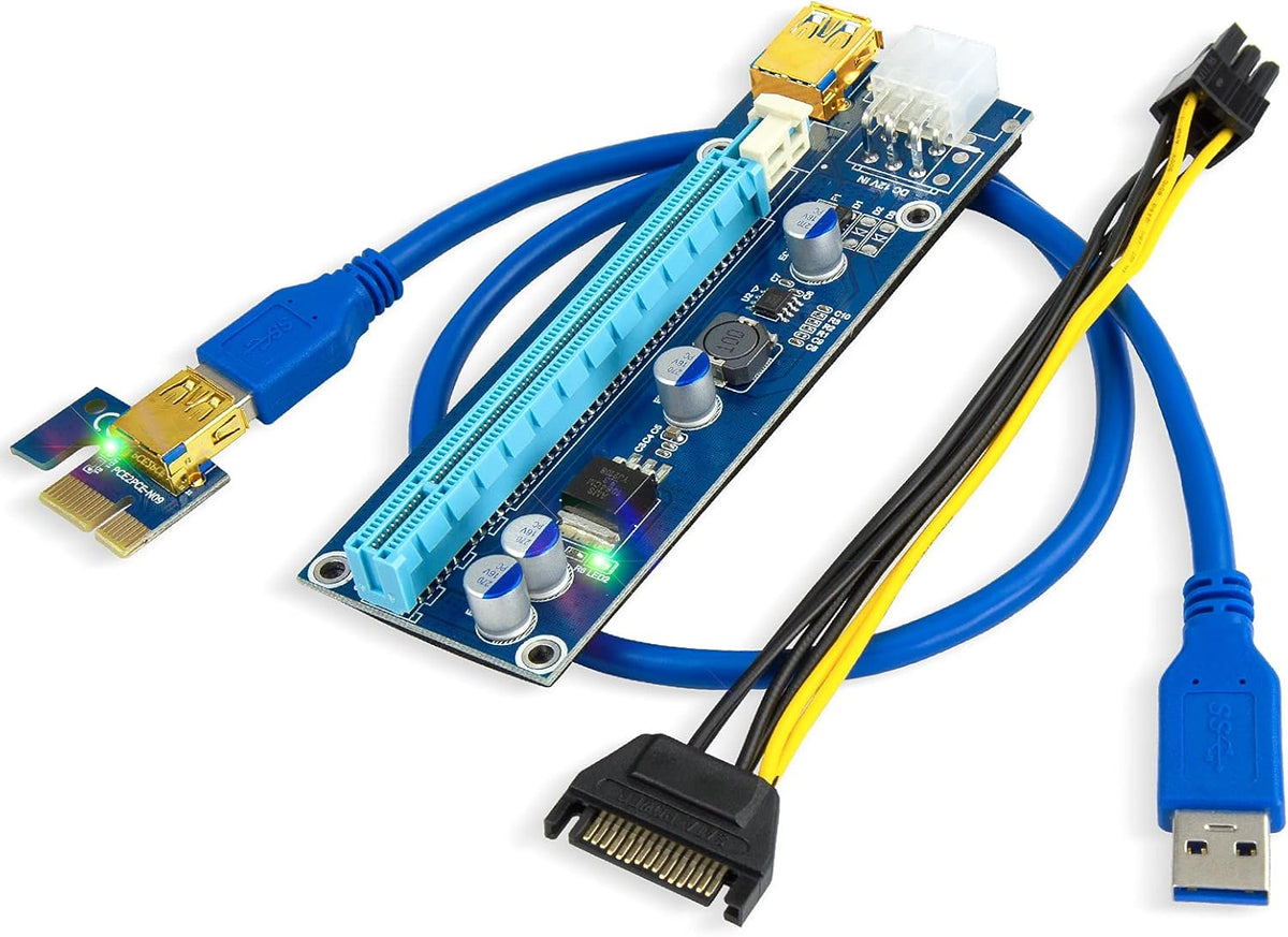 PCI-E Riser 1X to 16X, 4pcs Solid Capacitors, Gold-Plated USB 3.0 Cable Y166150