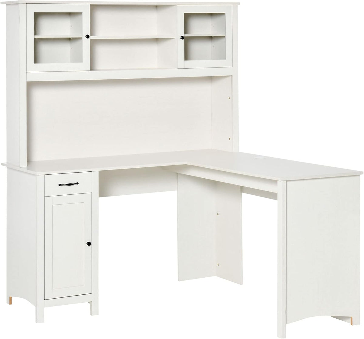 White L-Shaped Desk with Hutch and Drawers J9416