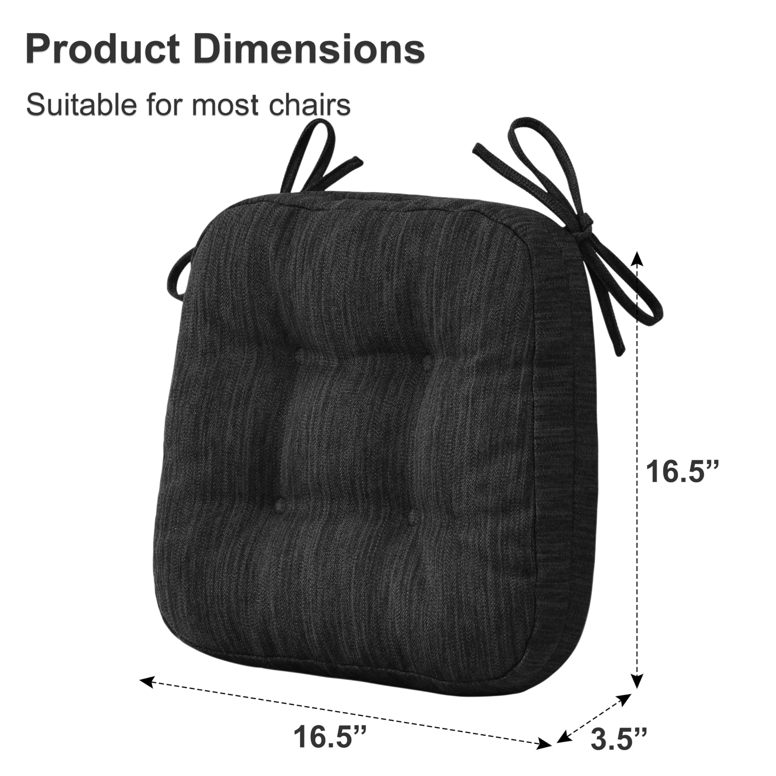 Black Tufted Chair Cushions with Ties, 16.5" X 16.5" W683