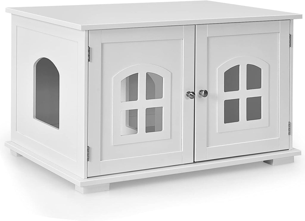 Wooden Cat Litter Box Enclosure Cabinet Bench with Double Door Z37883