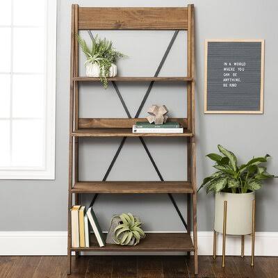Solid Wood Ladder Bookcase Brown U62962