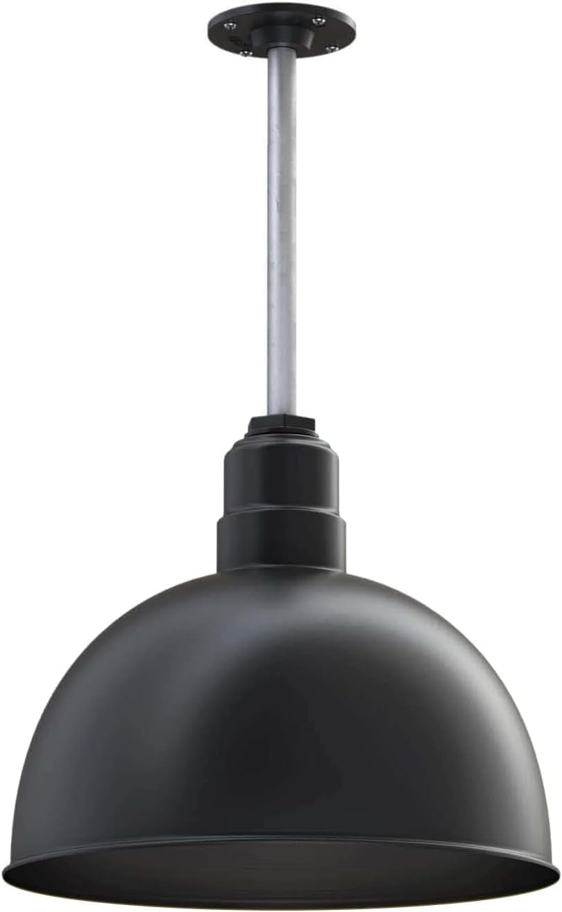 Black Matte Exterior Brass Interior Round Dome Pendant Light E429