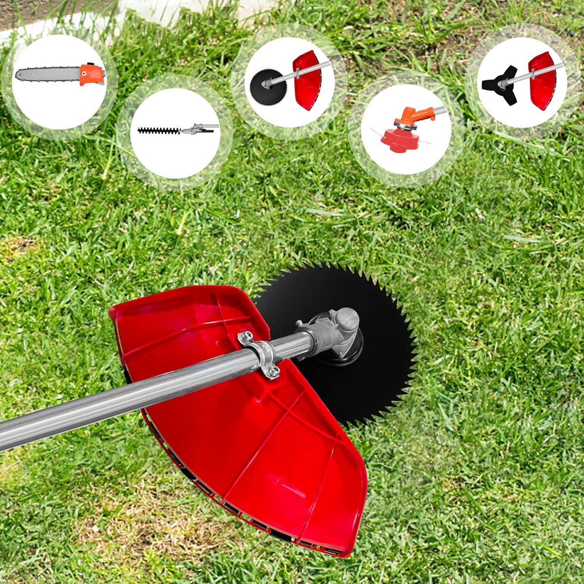 52cc 6 in 1 Gas Petrol Hedge Trimmer Brush Cutter Chainsaw E921768