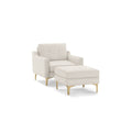 Ivory White Modular Armchair with Ottoman, Brass Metal Legs L8946
