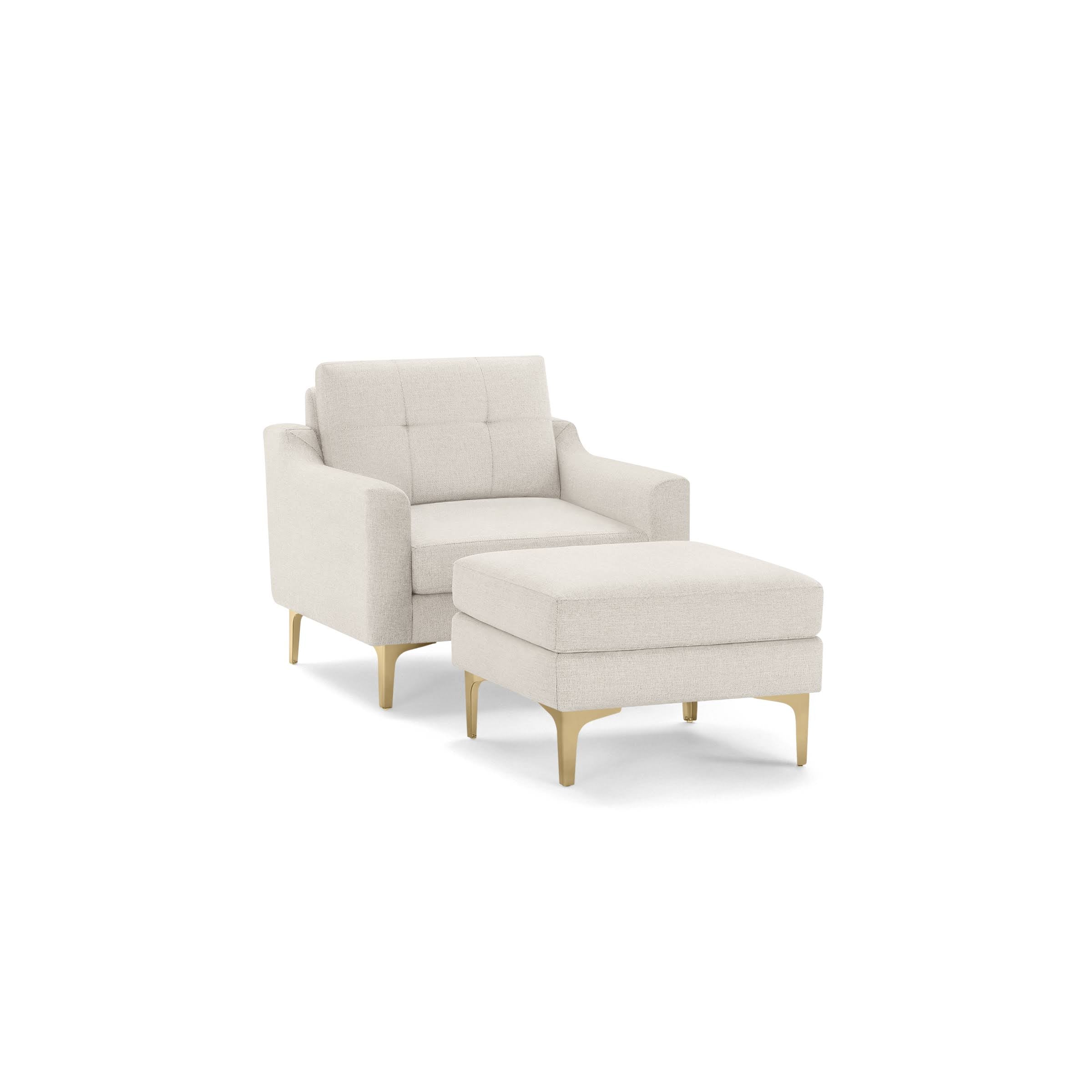 Ivory White Modular Armchair with Ottoman, Brass Metal Legs L8946