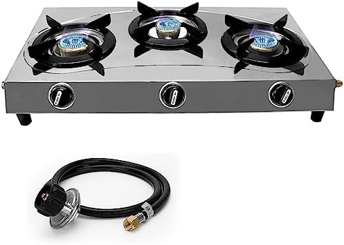 3 Burner Stainless Steel Propane Stove with Hose & Regulator F155