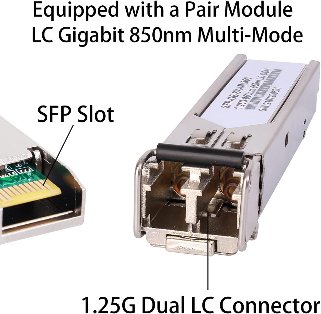 1.25G/s Bidi Gigabit Multi-Mode Fiber Ethernet Media Converter with 2PCS Bidi SFP LC Dual Transceiver Module, 10/100/1000Base-Tx to 1000Base-SX SMF RJ45 to SFP Slot, 550M, Pack of 2 P481242