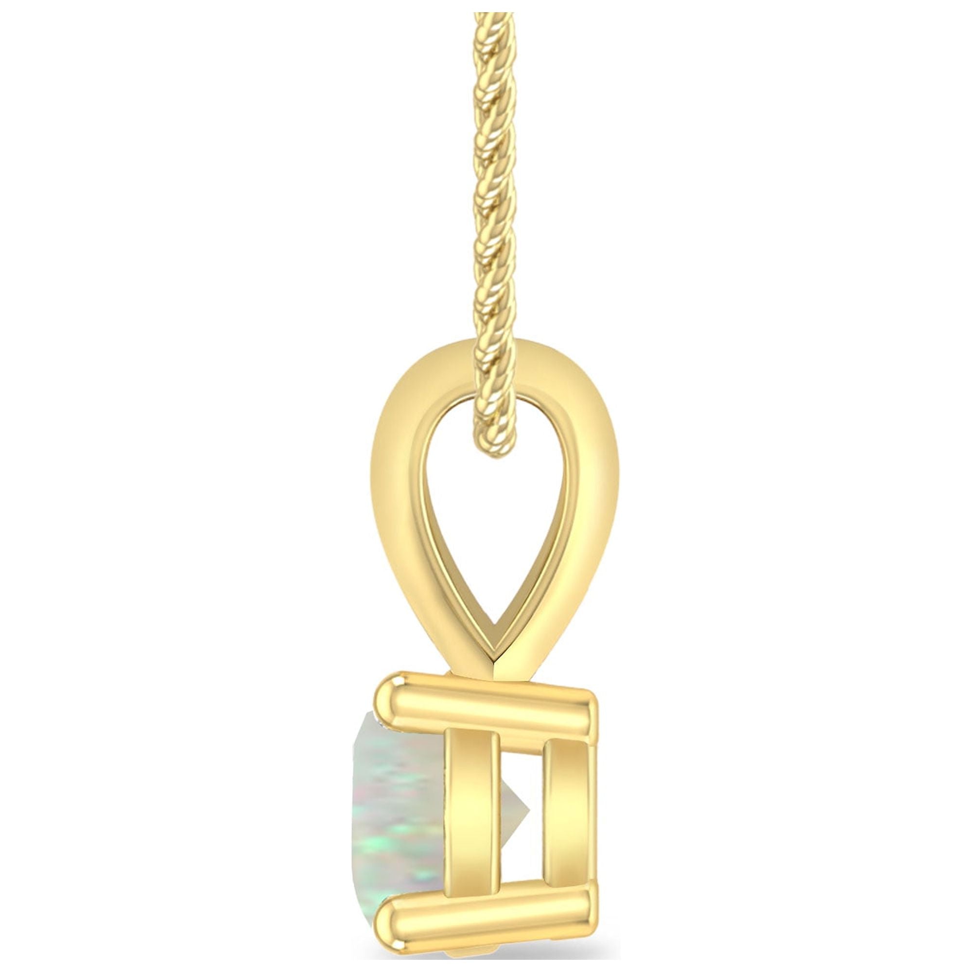14K Yellow Gold Opal Solitaire Pendant Necklace O399
