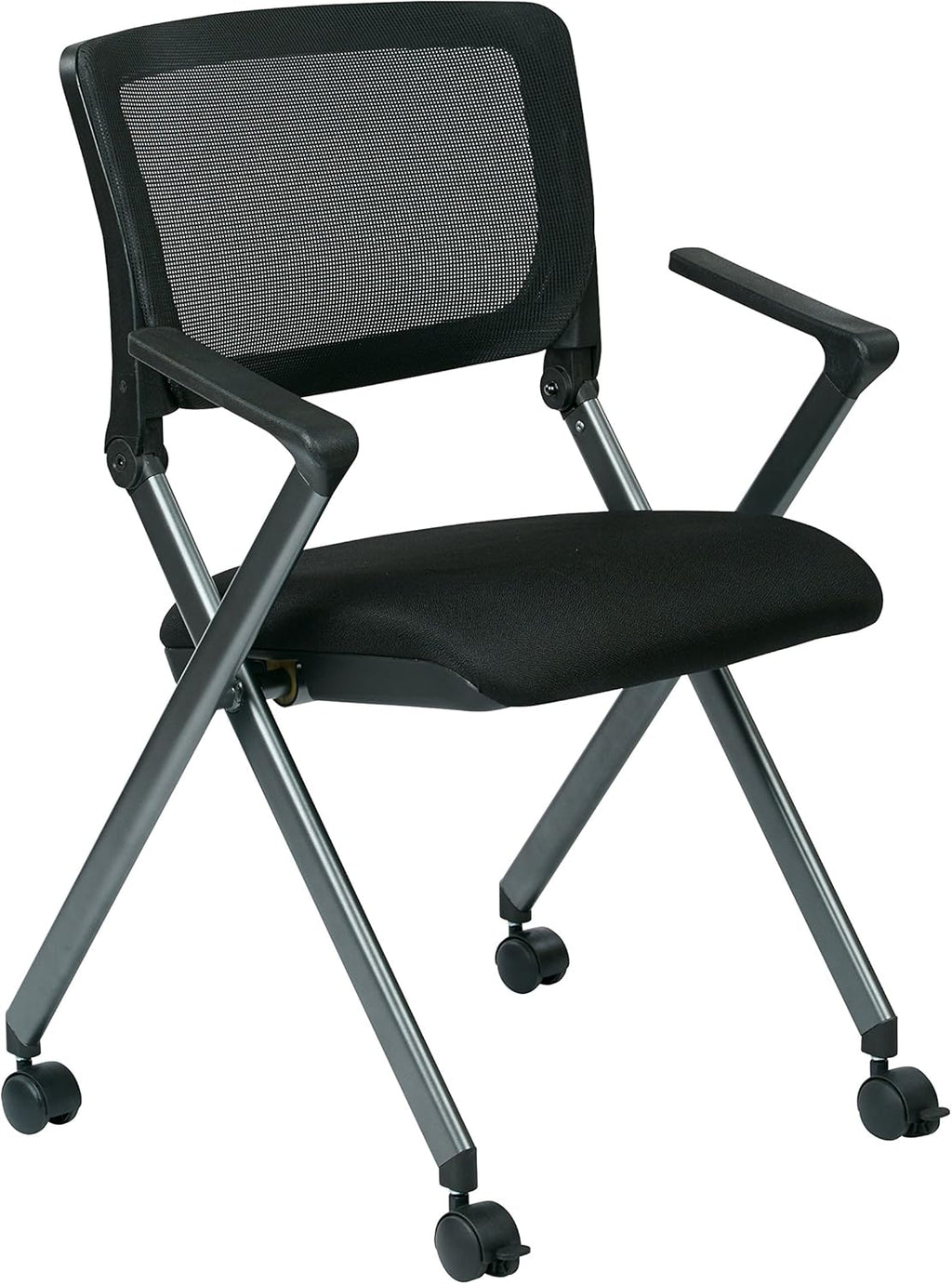 Black Mesh Back Folding Nesting Chair with Padded Fabric Seat and Casters, 2-Pack T734853