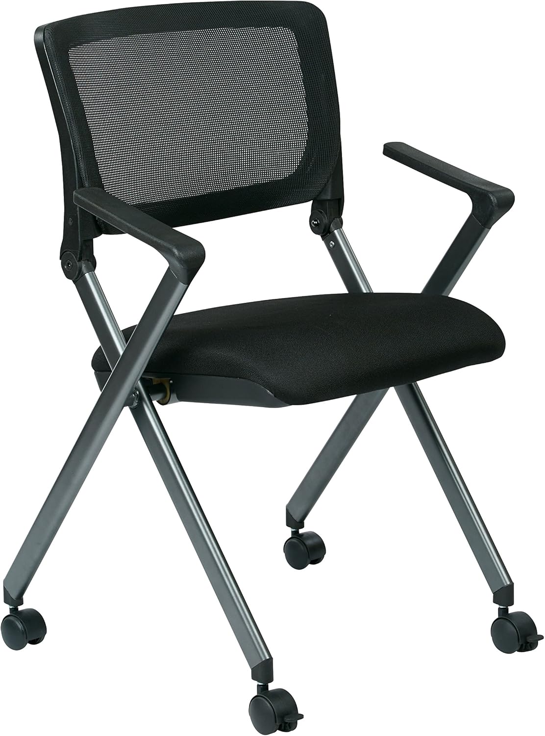 Black Mesh Back Folding Nesting Chair with Padded Fabric Seat and Casters, 2-Pack T734853
