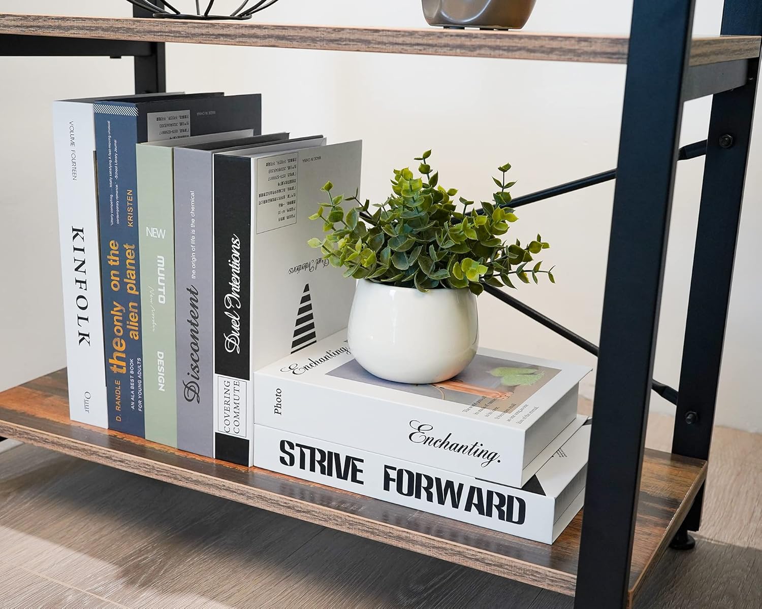 3 Tier Industrial Wood Bookshelf, Black/Brown B291252