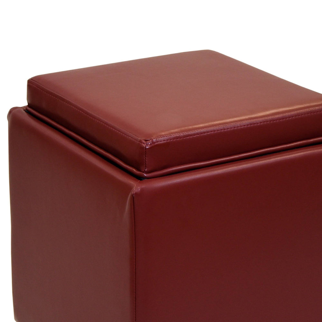 Red Leather Storage Ottoman with Tray N805