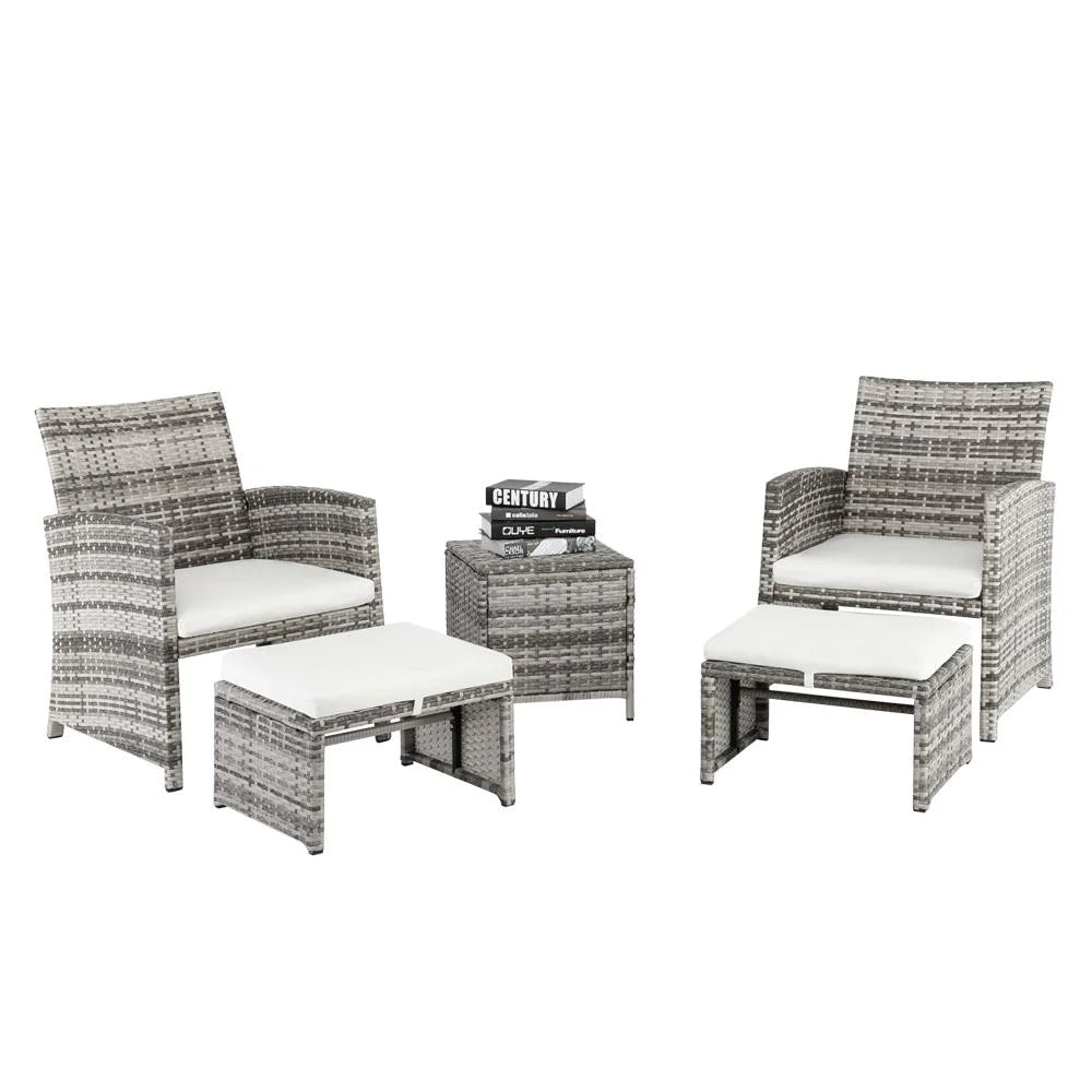 5 Piece Rattan Outdoor Patio Sofa Set with Ottomans F414