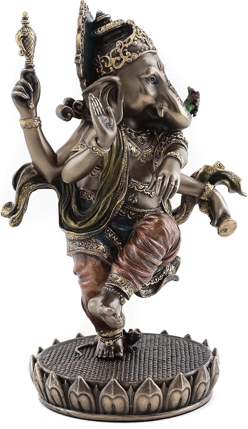 Dancing Ganesh on Lotus Pedestal Statue, Cold Cast Bronze, 8-Inch Elephant Figurine O399020